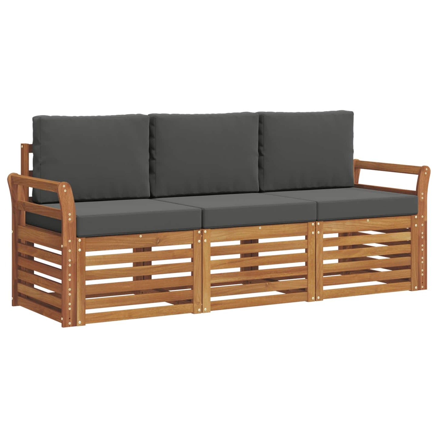 Set divani 3 pcs Naturale e Antracite Legno di Acacia Massello