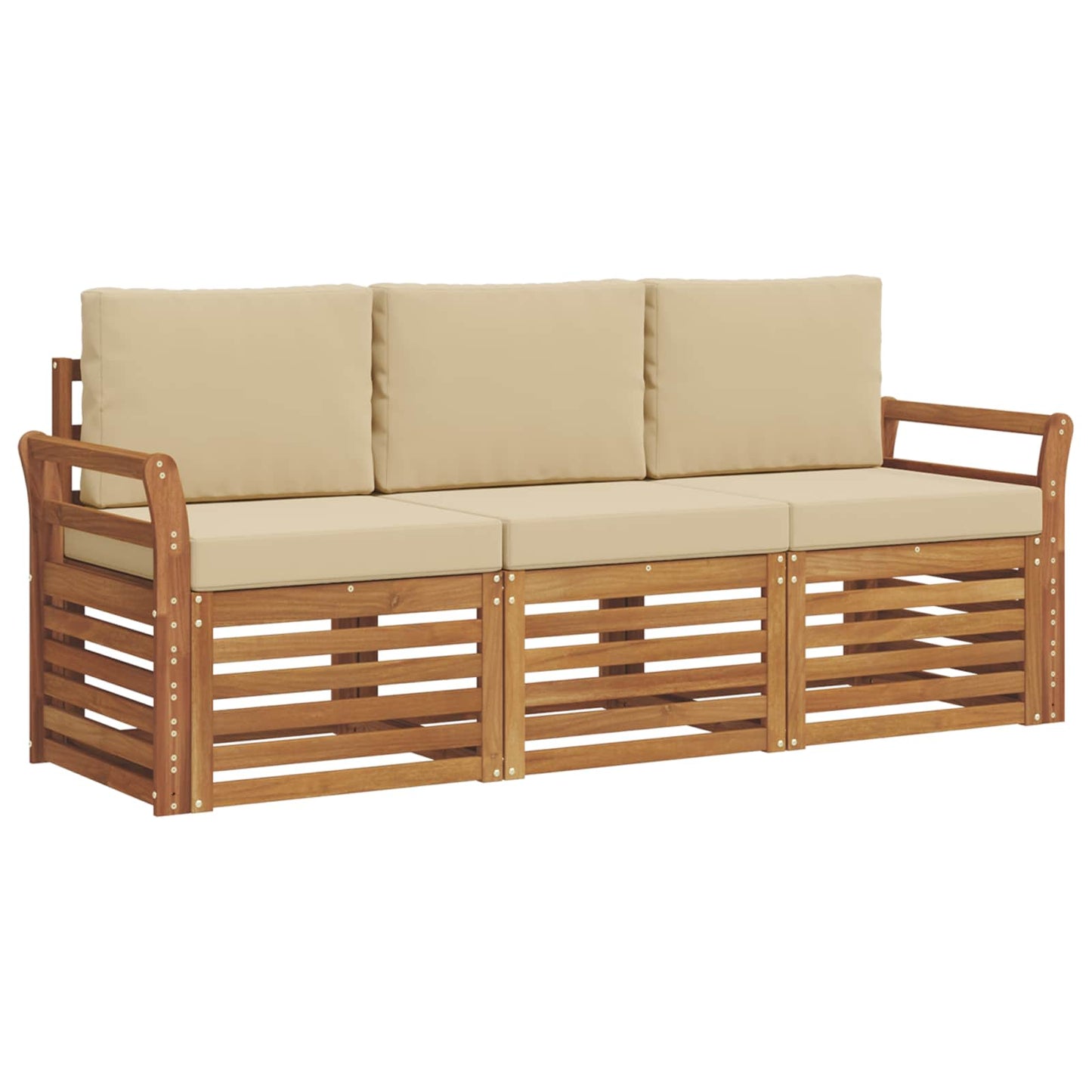 Set divani 3 pcs Naturale e Beige Legno di Acacia Massello