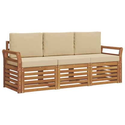 Set divani 3 pcs Naturale e Beige Legno di Acacia Massello