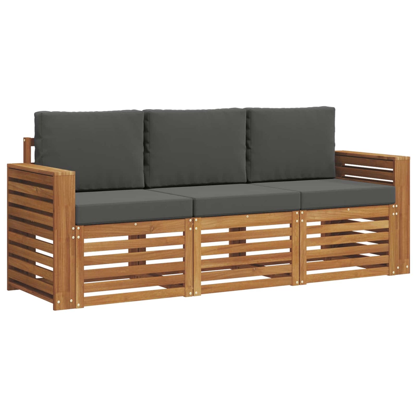 Set divani 3 pcs Naturale e Antracite Legno di Acacia Massello