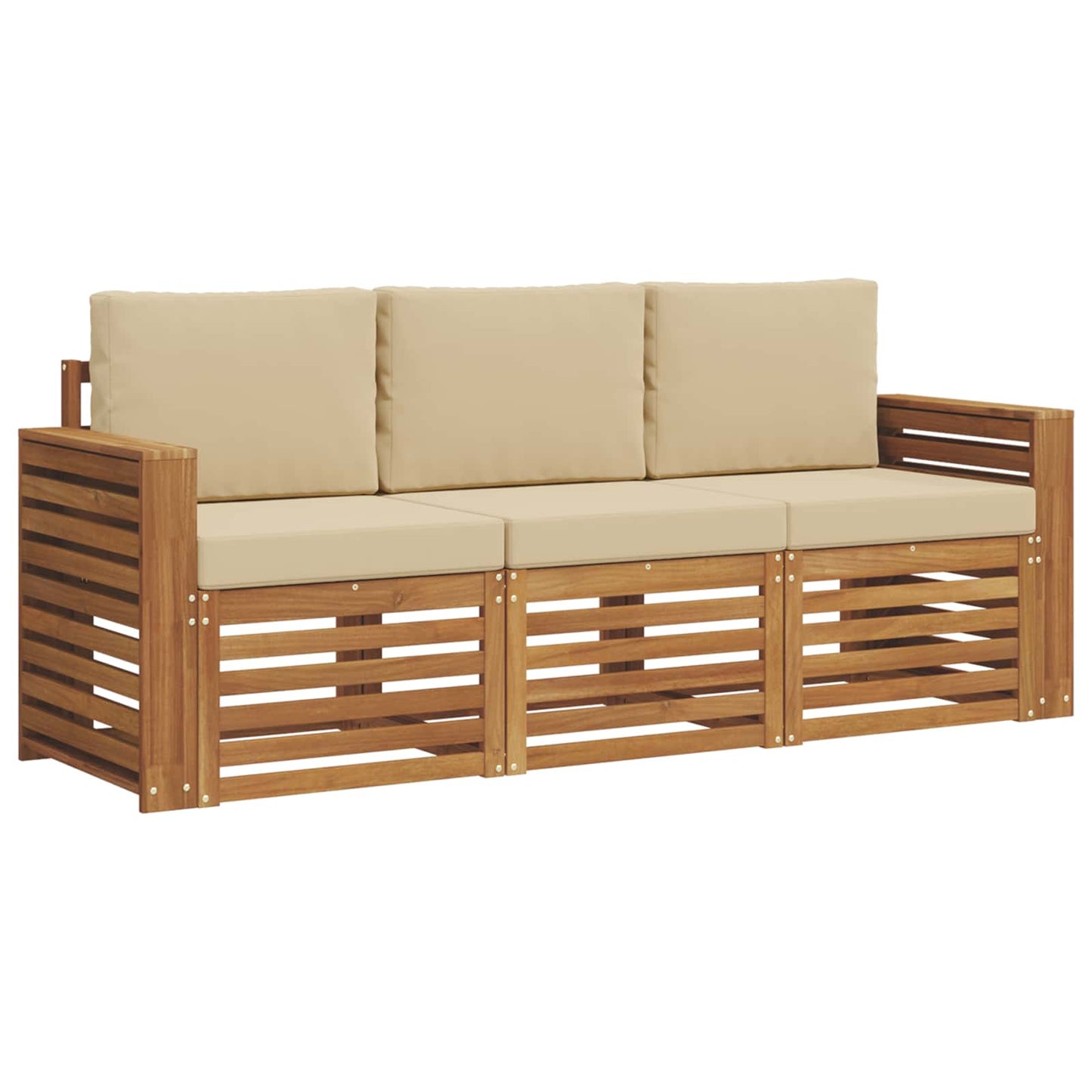 Set divani 3 pcs Naturale e Beige Legno di Acacia Massello