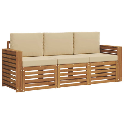 Set divani 3 pcs Naturale e Beige Legno di Acacia Massello