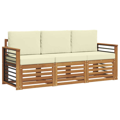 Set divani 3 pcs Naturale e Crema Legno di Acacia Massello