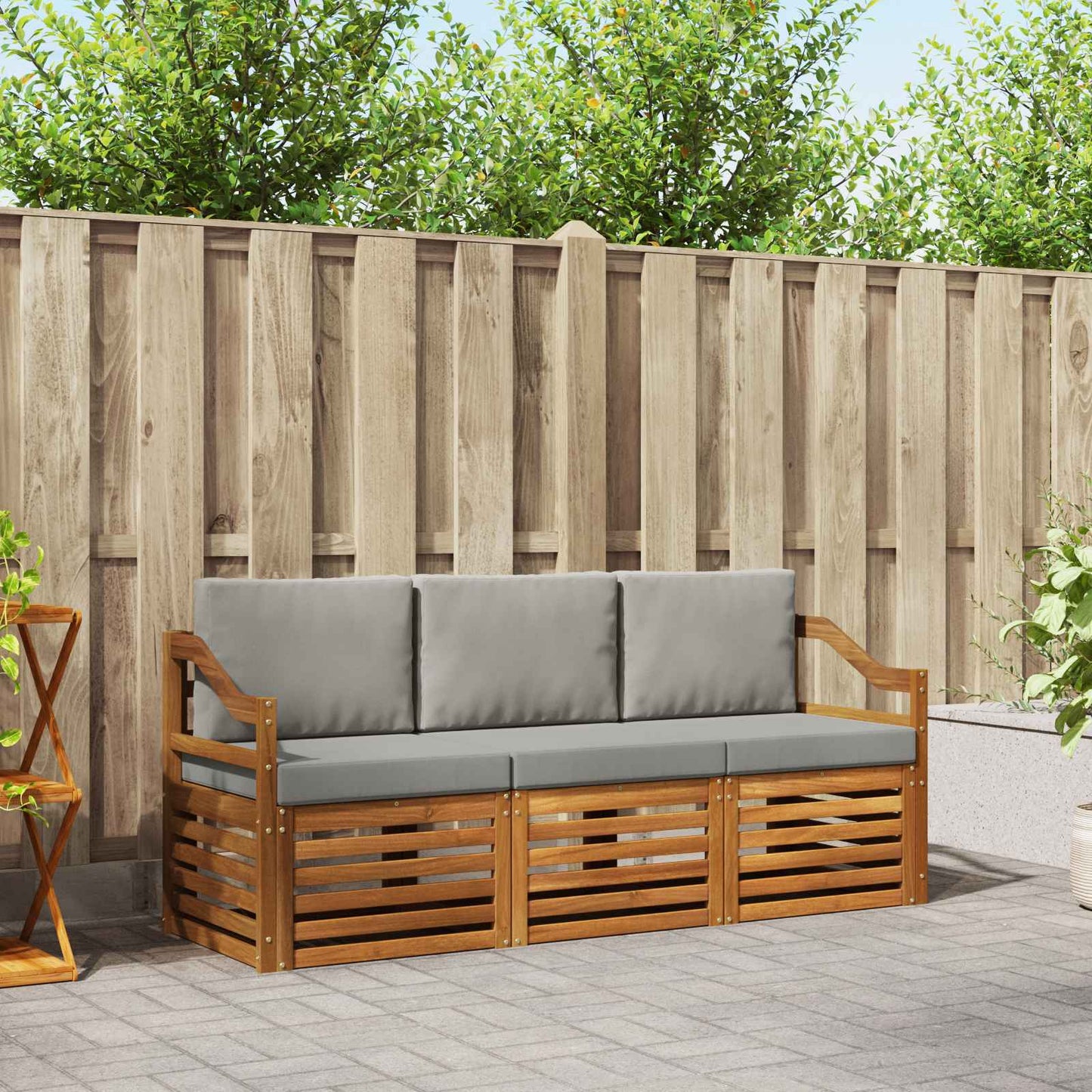 Set divani con cuscino 3 pcs Grigio Naturale e Chiaro