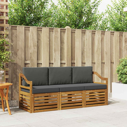 Set divani 3 pcs Naturale e Antracite Legno di Acacia Massello