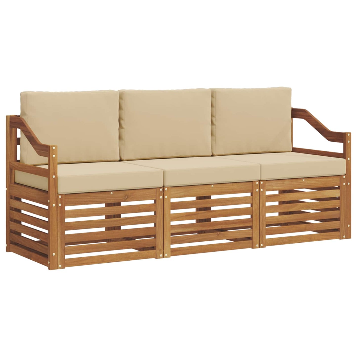 Set divani 3 pcs Naturale e Beige Legno di Acacia Massello