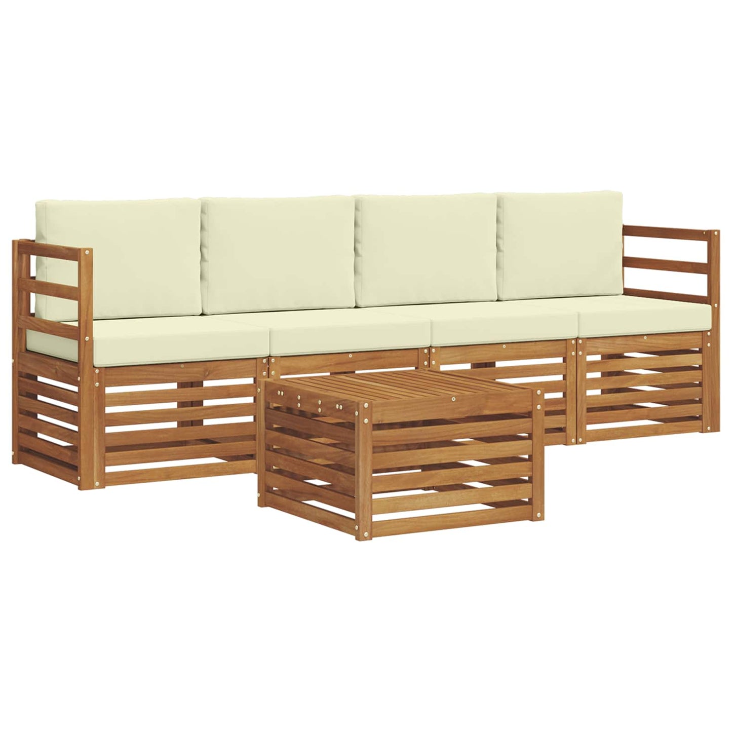 Set divani 5 pcs Naturale e Crema Legno di Acacia Massello