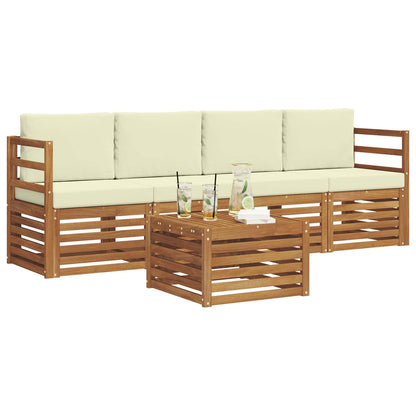 Set divani 5 pcs Naturale e Crema Legno di Acacia Massello