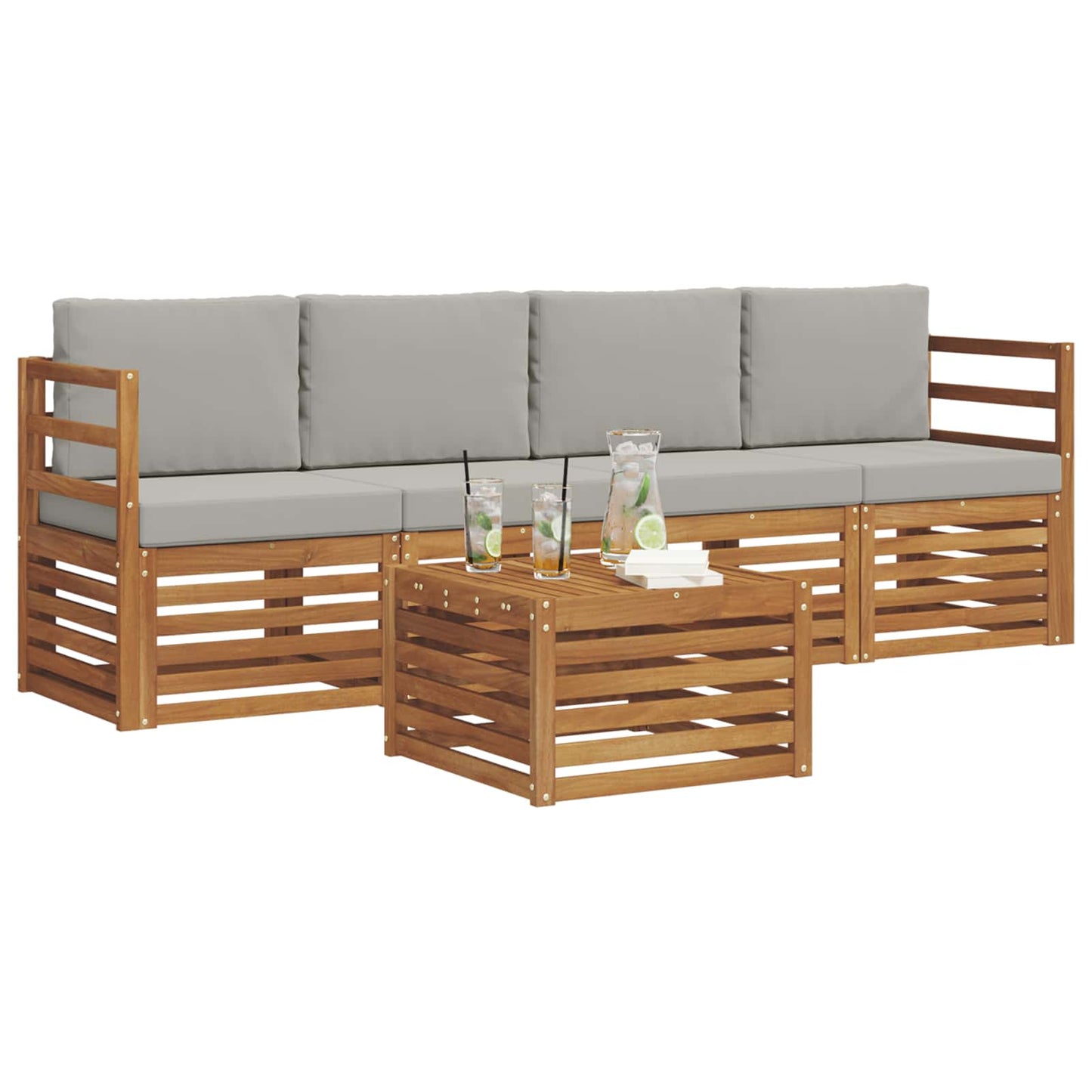 Set divani con cuscino 5 pcs Grigio Naturale e Chiaro