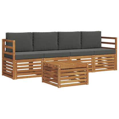 Set divani 5 pcs Naturale e Antracite Legno di Acacia Massello