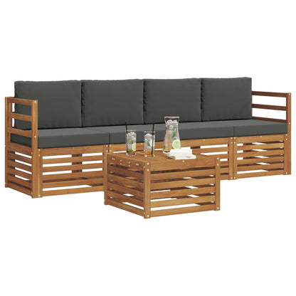 Set divani 5 pcs Naturale e Antracite Legno di Acacia Massello