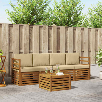 Set divani 5 pcs Naturale e Beige Legno di Acacia Massello