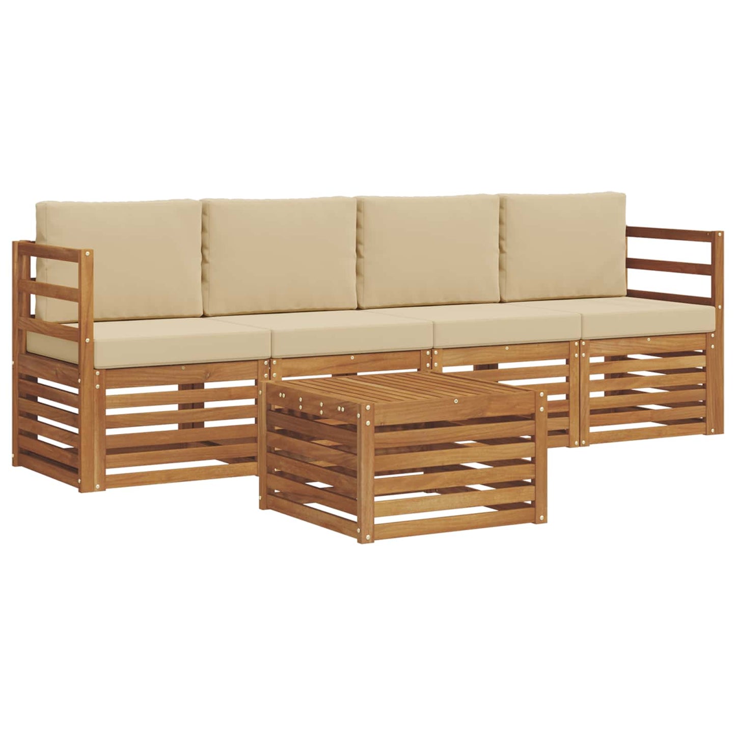 Set divani 5 pcs Naturale e Beige Legno di Acacia Massello