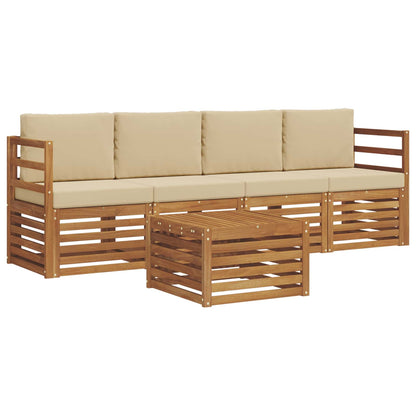 Set divani 5 pcs Naturale e Beige Legno di Acacia Massello