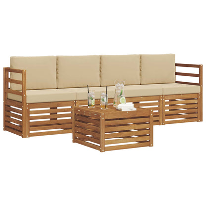 Set divani 5 pcs Naturale e Beige Legno di Acacia Massello