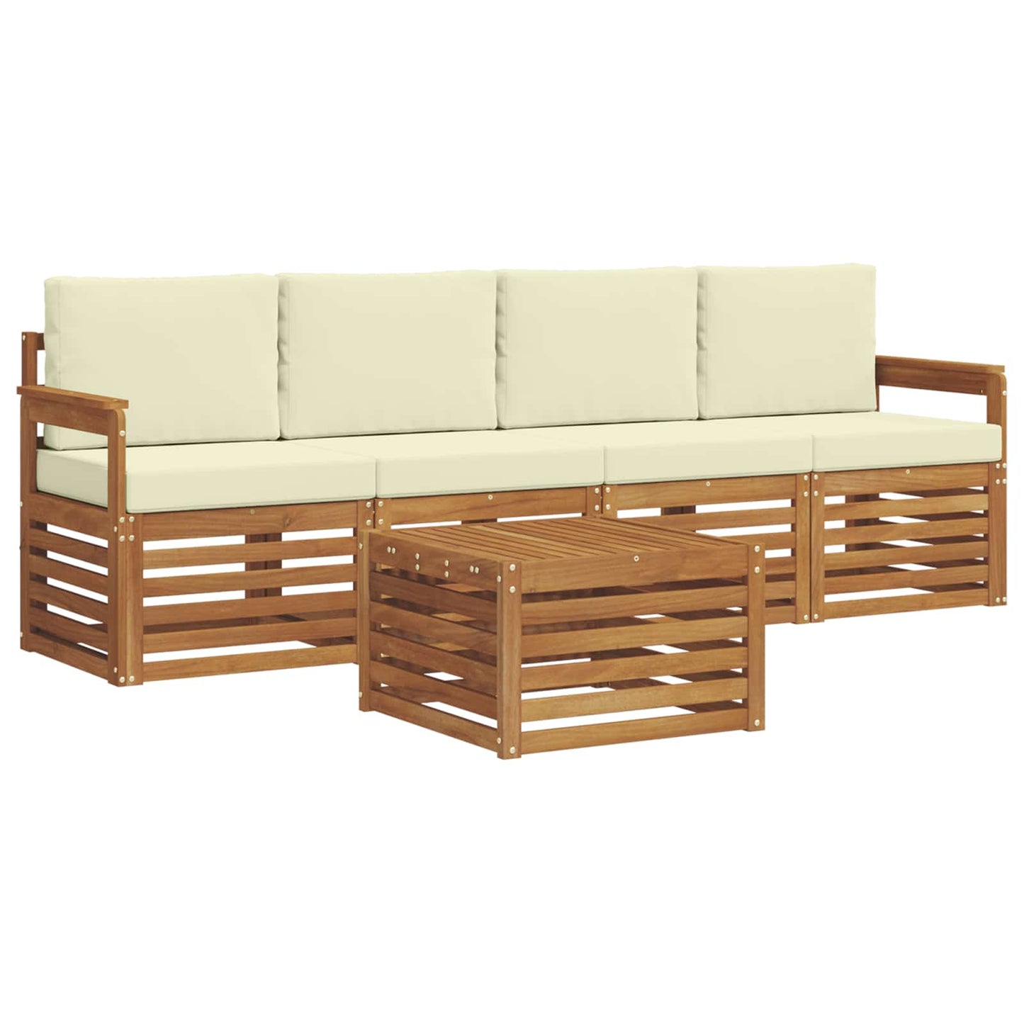Set divani 5 pcs Naturale e Crema Legno di Acacia Massello