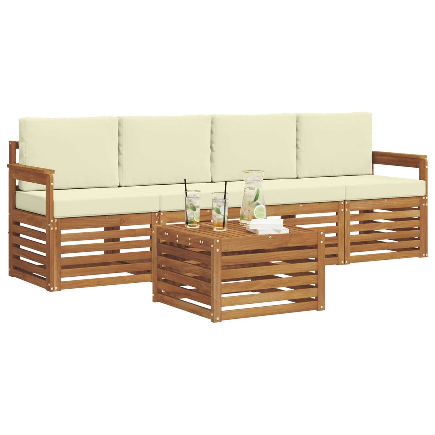 Set divani 5 pcs Naturale e Crema Legno di Acacia Massello
