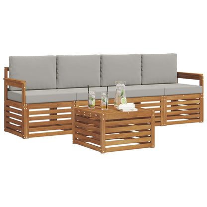 Set divani con cuscino 5 pcs Grigio Naturale e Chiaro