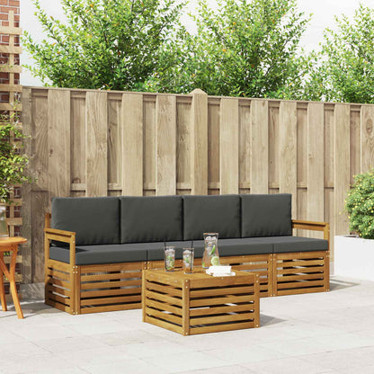 Set divani 5 pcs Naturale e Antracite Legno di Acacia Massello