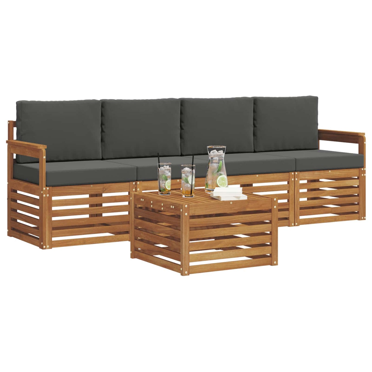 Set divani 5 pcs Naturale e Antracite Legno di Acacia Massello
