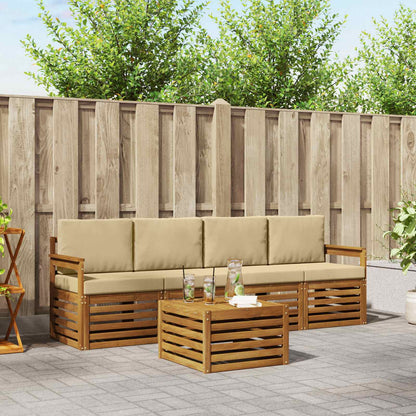 Set divani 5 pcs Naturale e Beige Legno di Acacia Massello