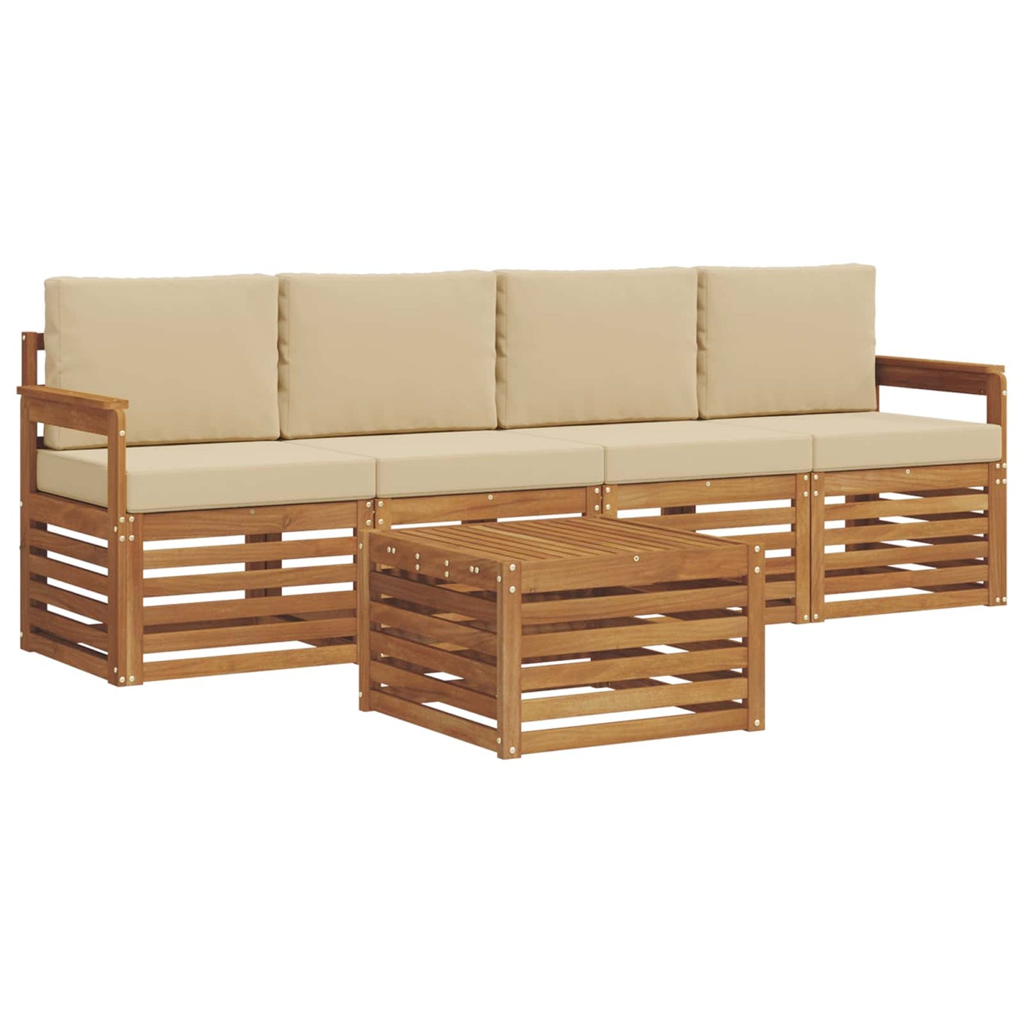 Set divani 5 pcs Naturale e Beige Legno di Acacia Massello