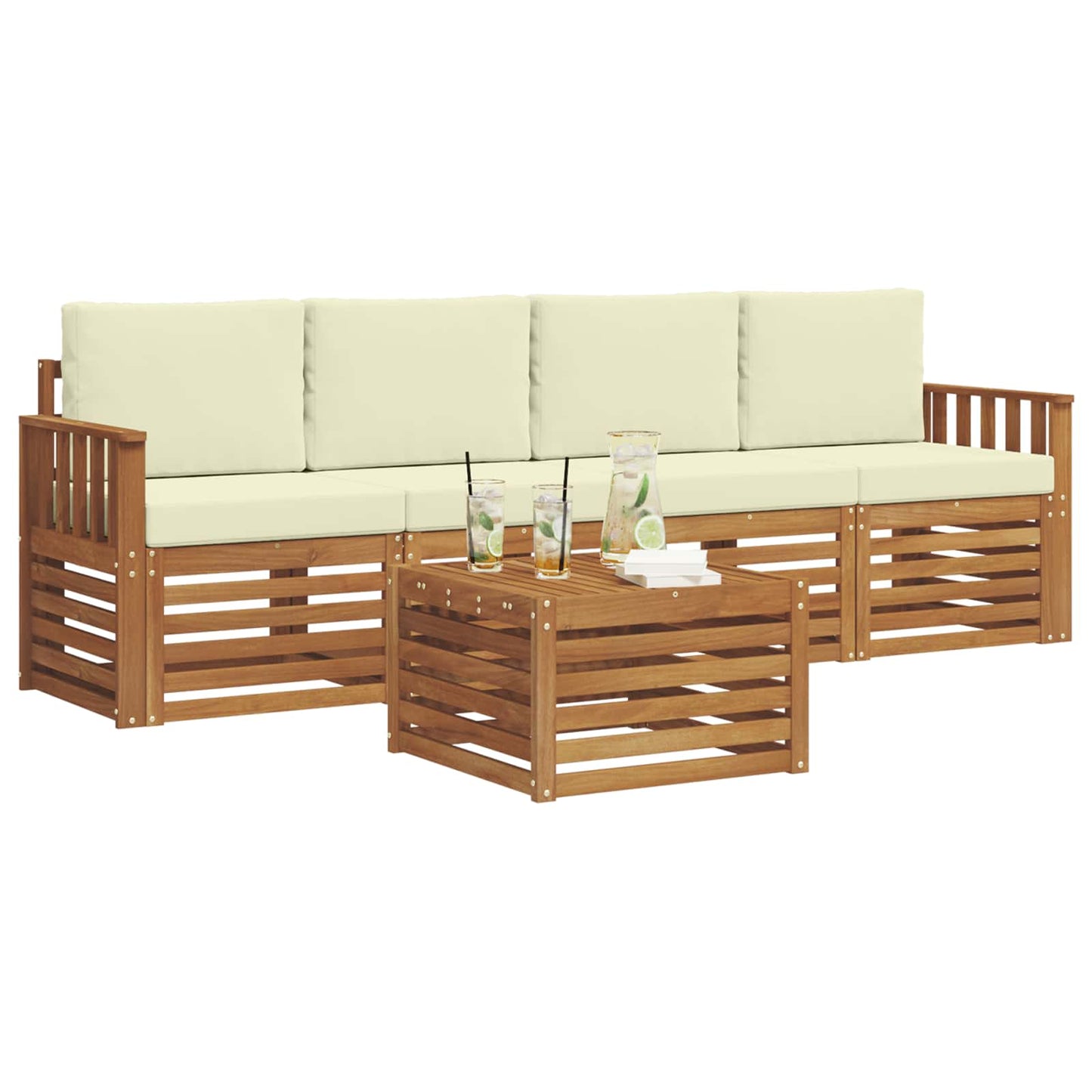 Set divani 5 pcs Naturale e Crema Legno di Acacia Massello