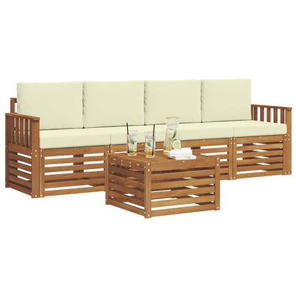 Set divani 5 pcs Naturale e Crema Legno di Acacia Massello