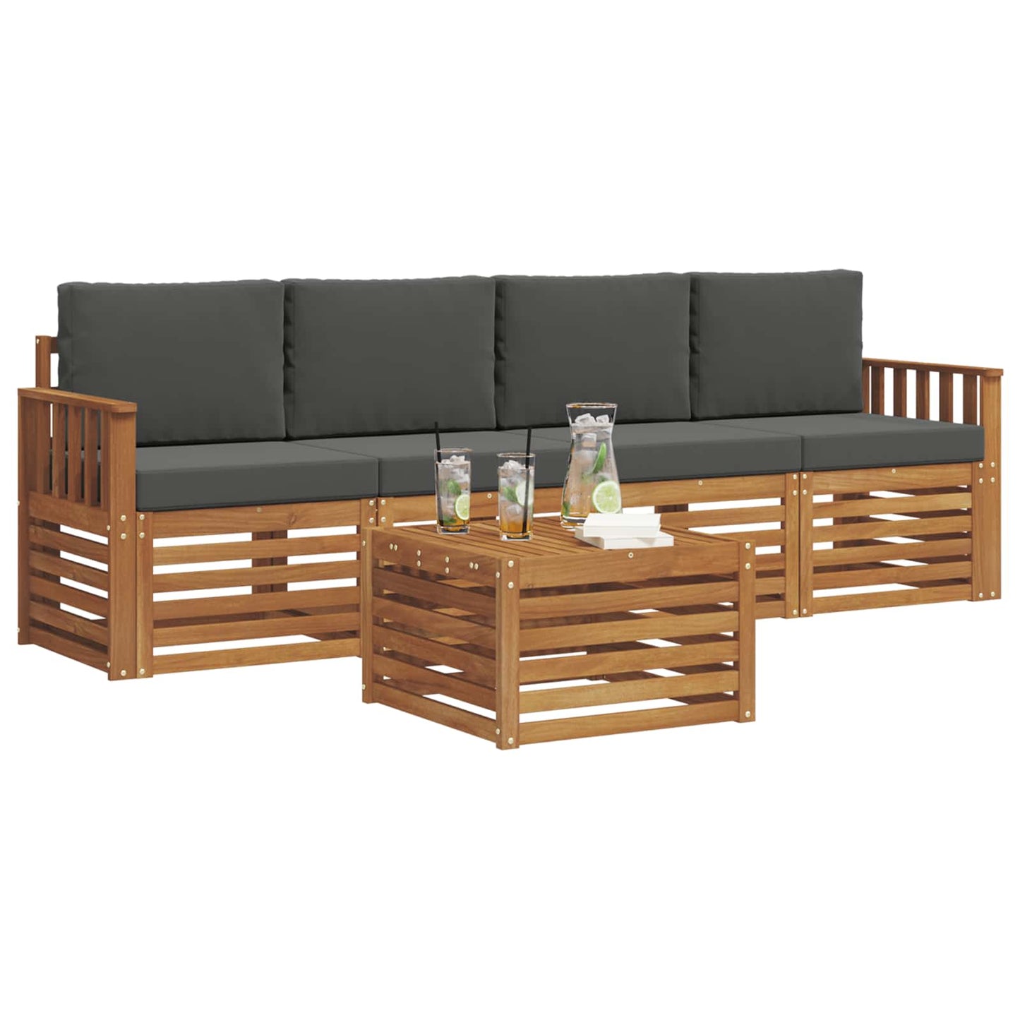 Set divani Naturale e Antracite Legno di Acacia Massello