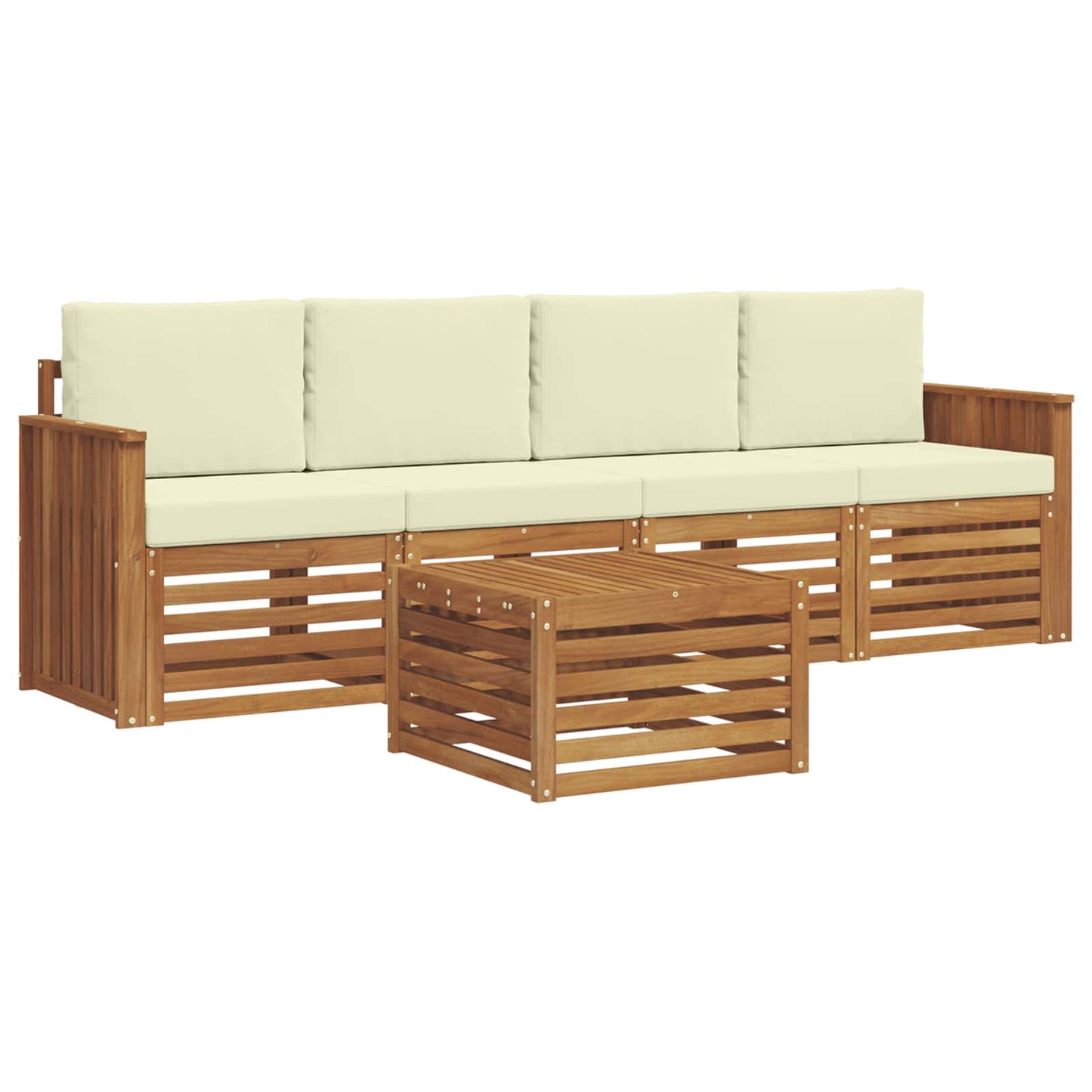 Set divani 5 pcs Naturale e Crema Legno di Acacia Massello