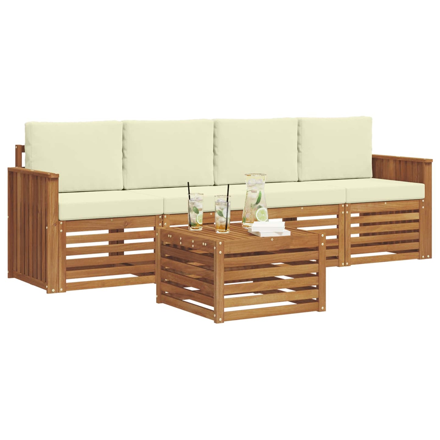 Set divani 5 pcs Naturale e Crema Legno di Acacia Massello
