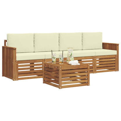 Set divani 5 pcs Naturale e Crema Legno di Acacia Massello