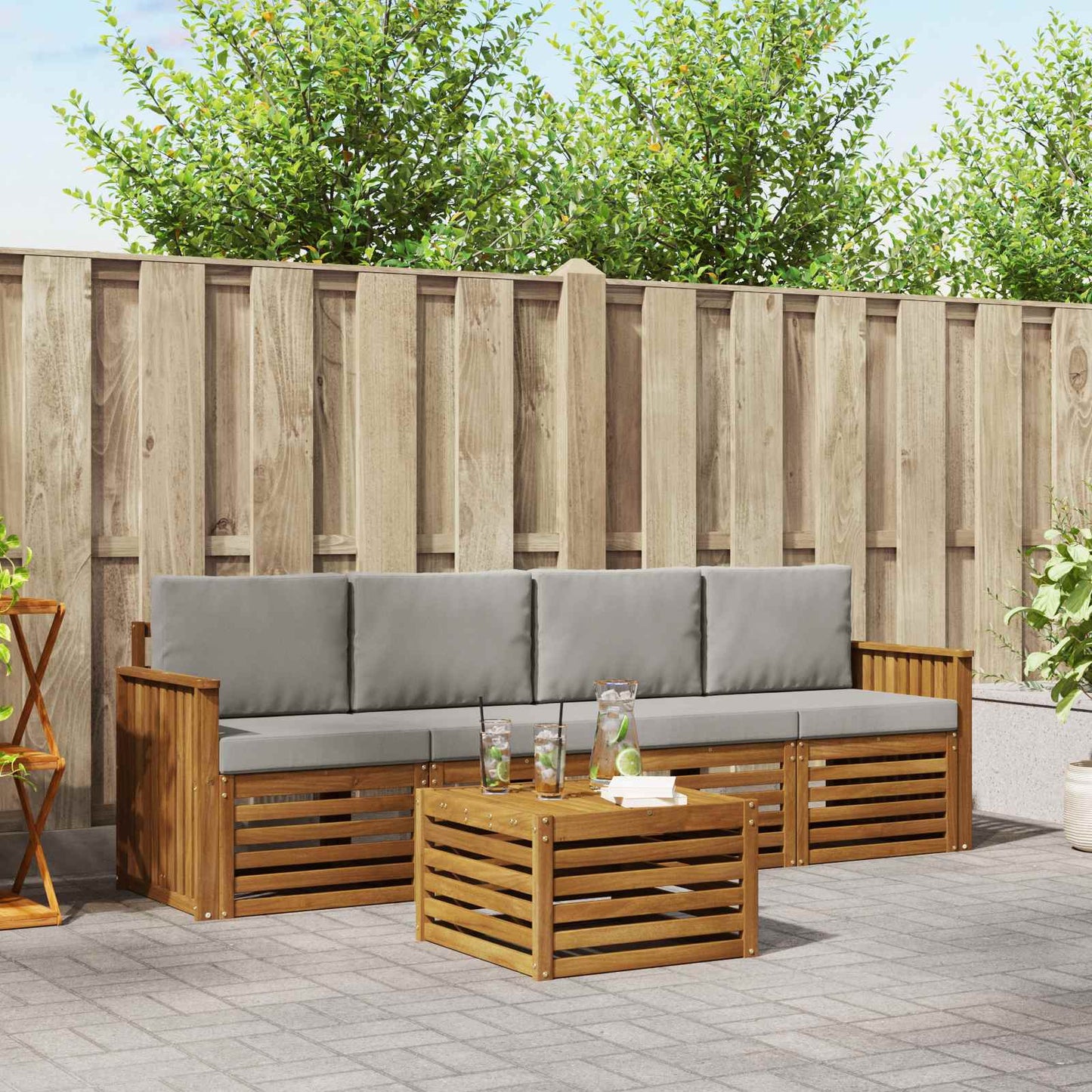 Set divani con cuscino 5 pcs Grigio Naturale e Chiaro