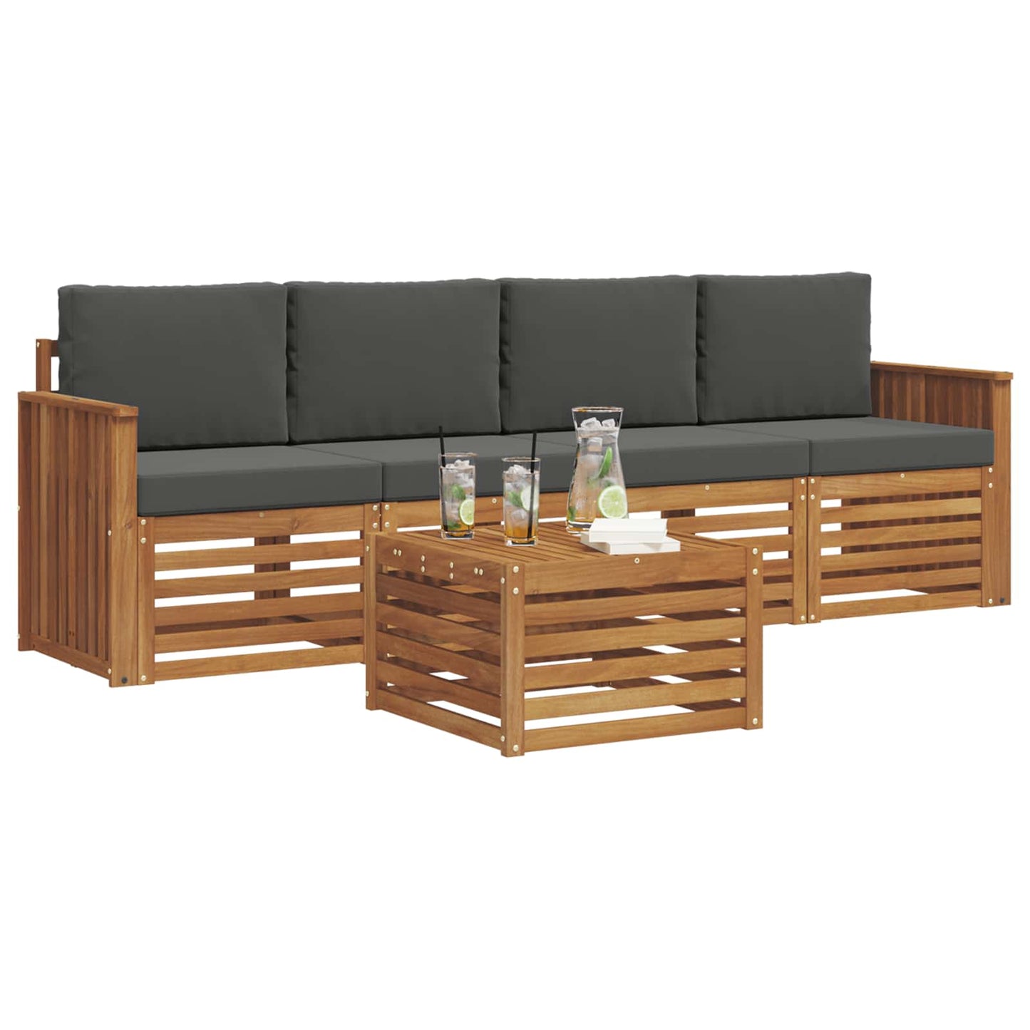 Set divani Naturale e Antracite Legno di Acacia Massello
