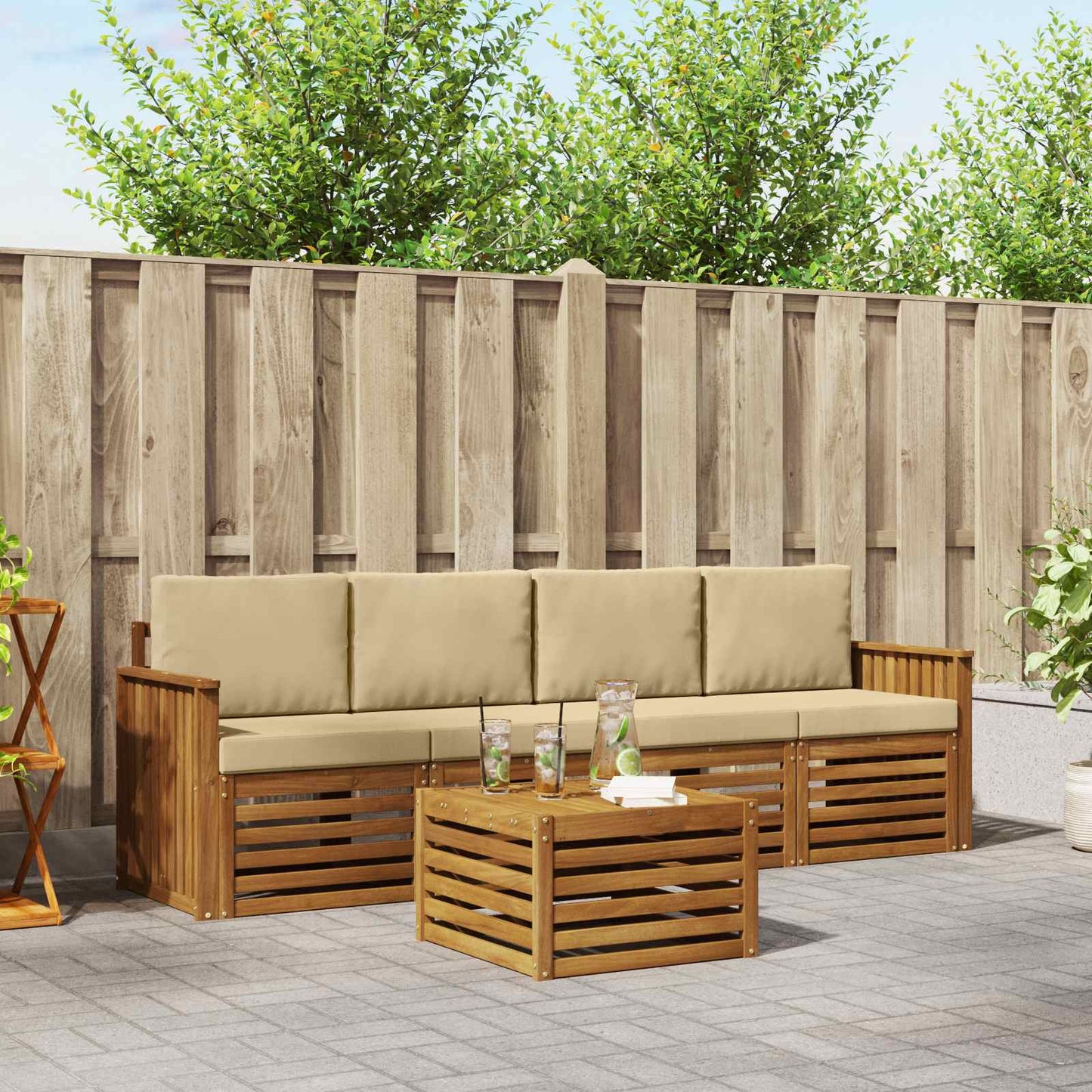 Set divani Naturale e Beige Legno di Acacia Massello