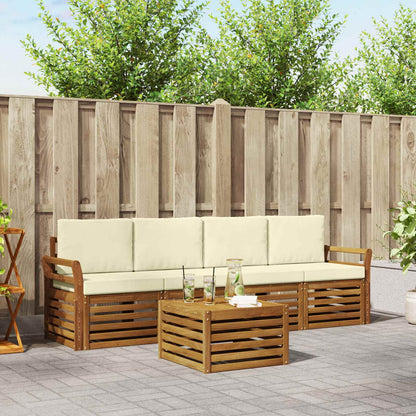 Set divani 5 pcs Naturale e Crema Legno di Acacia Massello