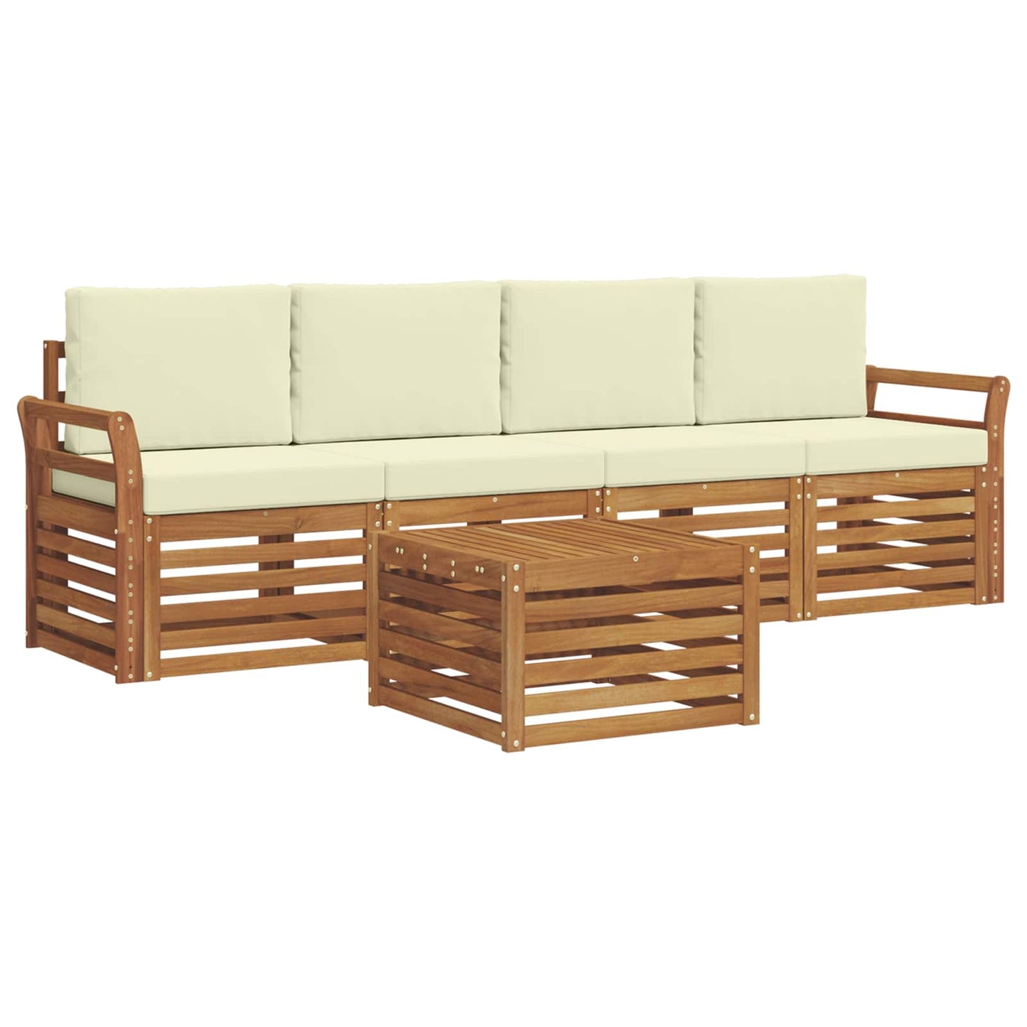 Set divani 5 pcs Naturale e Crema Legno di Acacia Massello