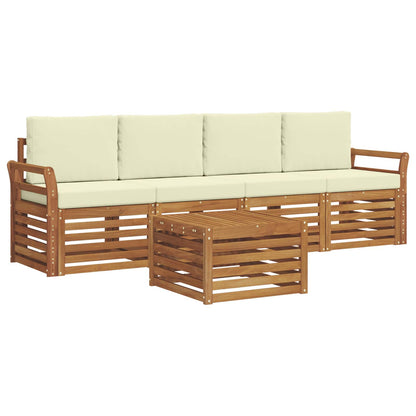 Set divani 5 pcs Naturale e Crema Legno di Acacia Massello