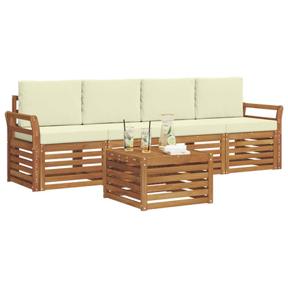 Set divani 5 pcs Naturale e Crema Legno di Acacia Massello