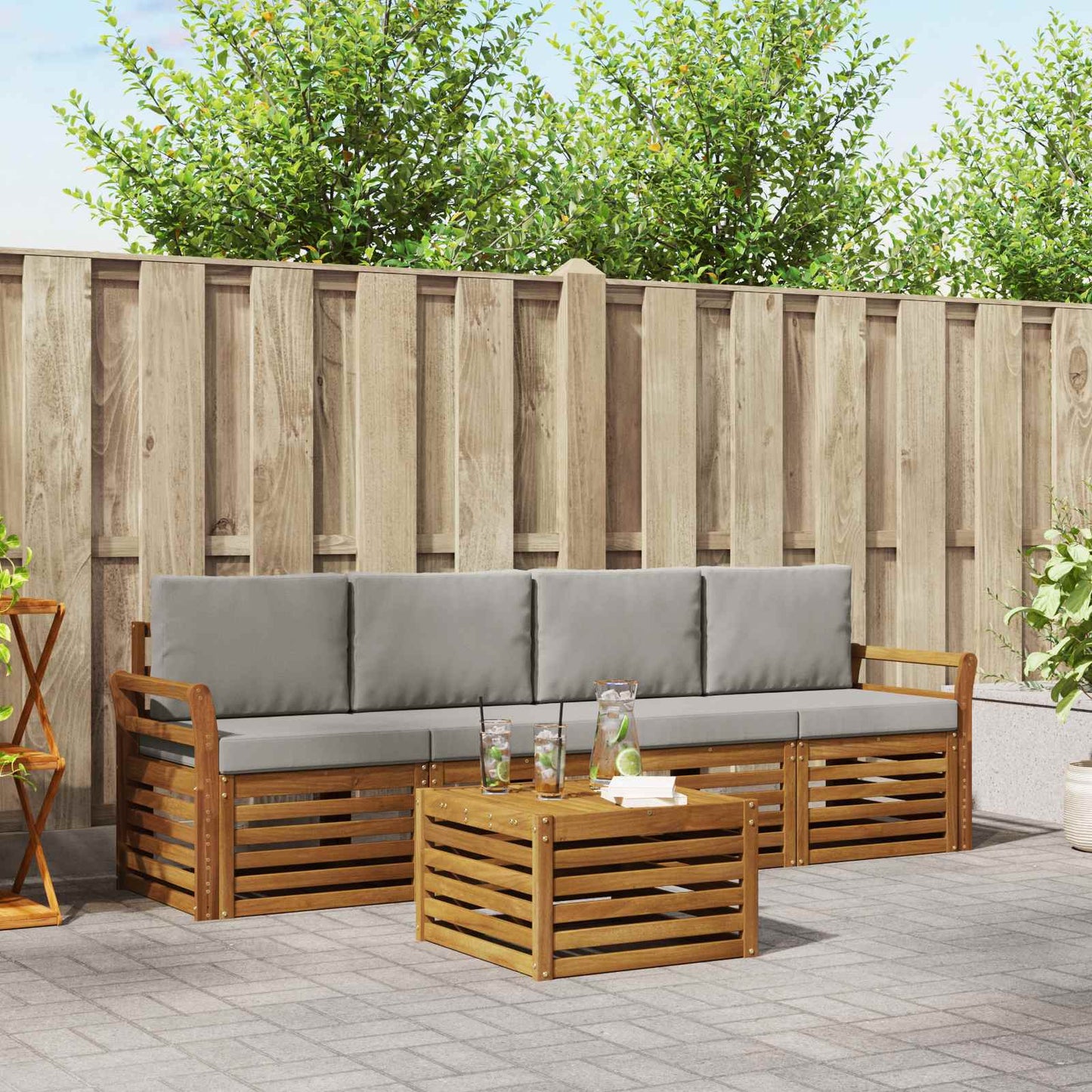 Set divani con cuscino 5 pcs Grigio Naturale e Chiaro