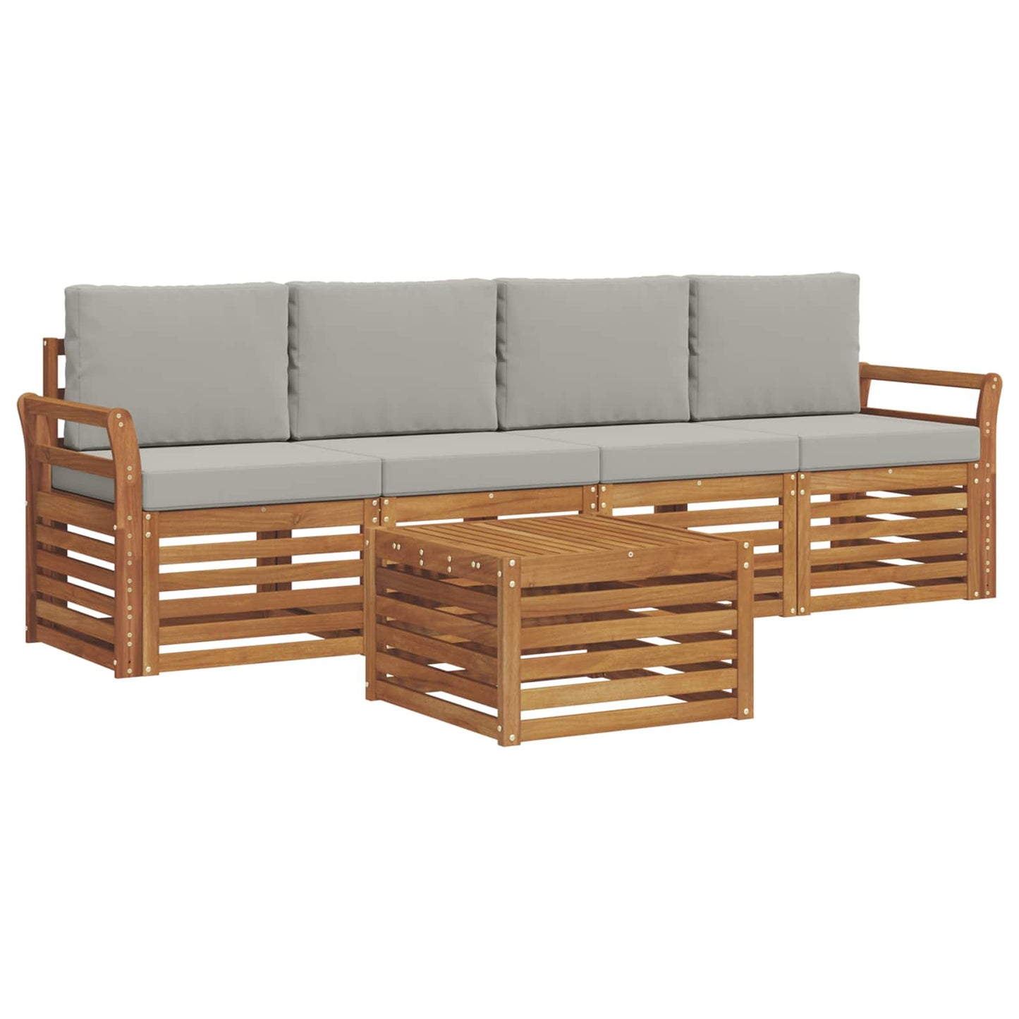 Set divani con cuscino 5 pcs Grigio Naturale e Chiaro