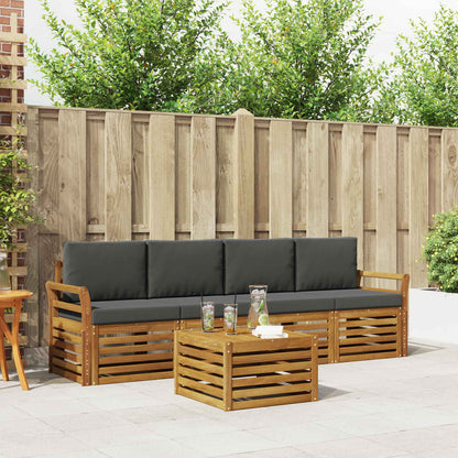 Set divani 5 pcs Naturale e Antracite Legno di Acacia Massello