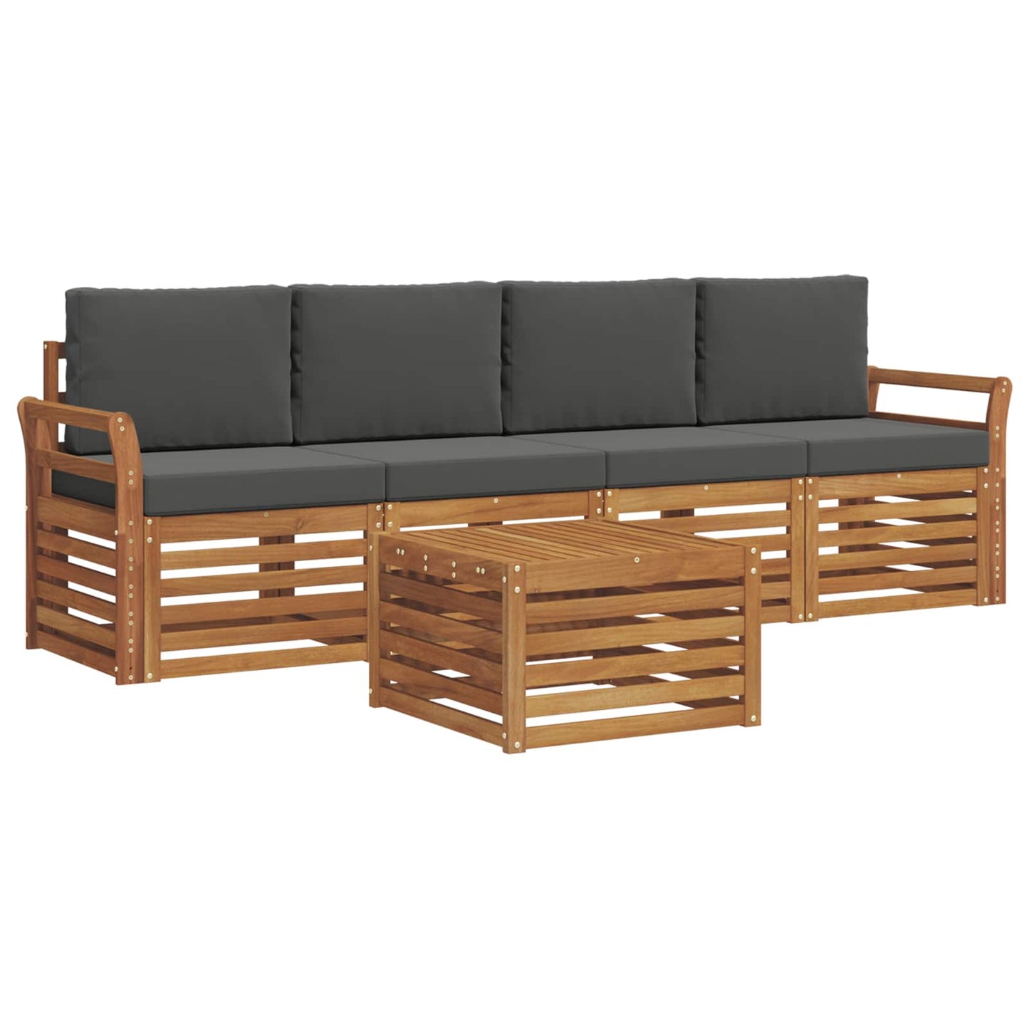 Set divani 5 pcs Naturale e Antracite Legno di Acacia Massello