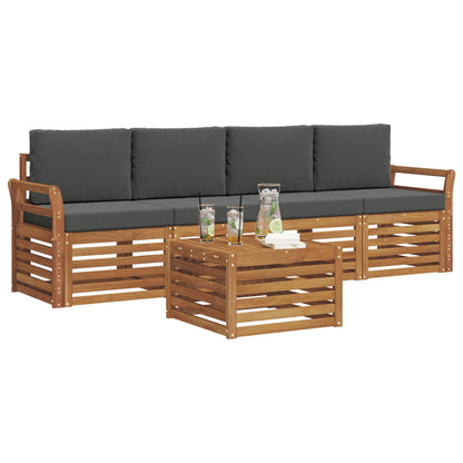 Set divani 5 pcs Naturale e Antracite Legno di Acacia Massello