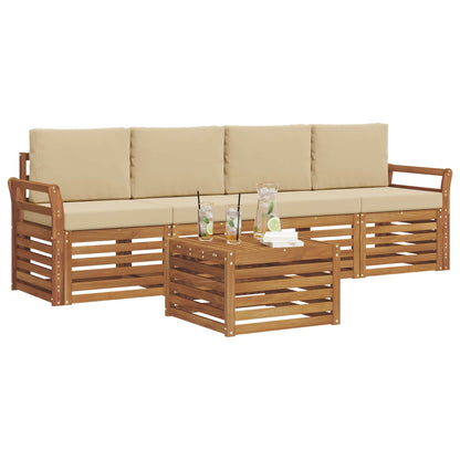 Set divani 5 pcs Naturale e Beige Legno di Acacia Massello