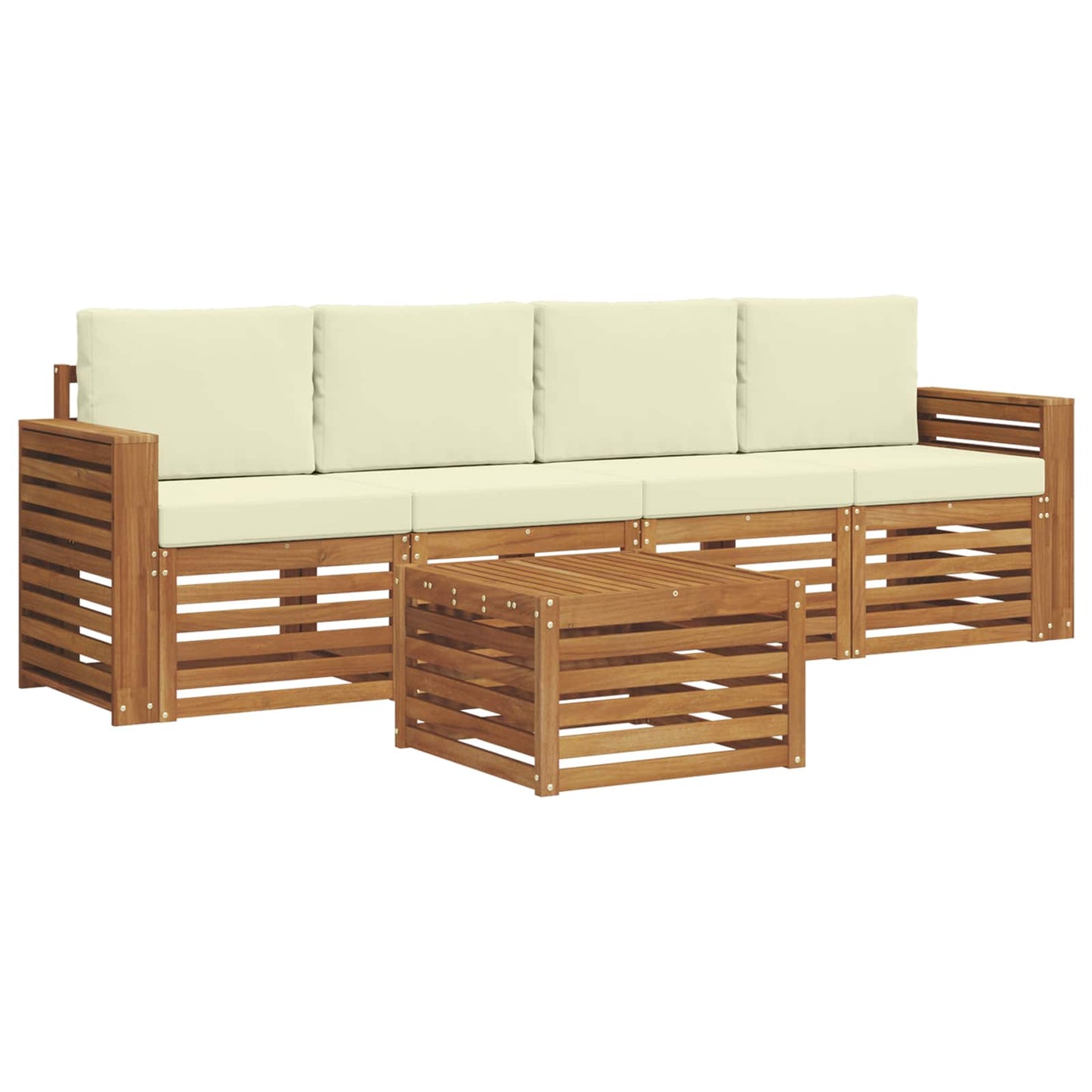 Set divani 5 pcs Naturale e Crema Legno di Acacia Massello