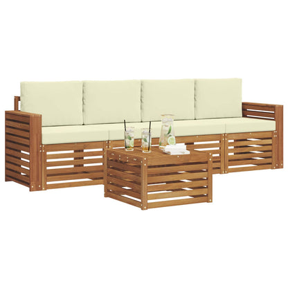 Set divani 5 pcs Naturale e Crema Legno di Acacia Massello