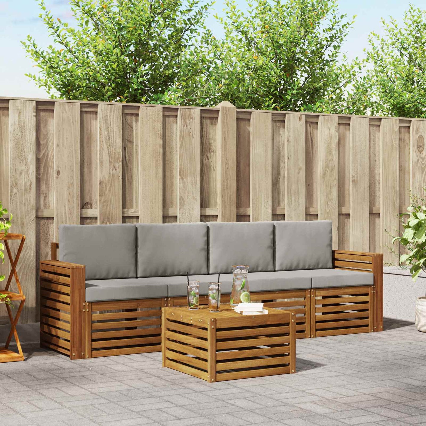 Set divani con cuscino 5 pcs Grigio Naturale e Chiaro