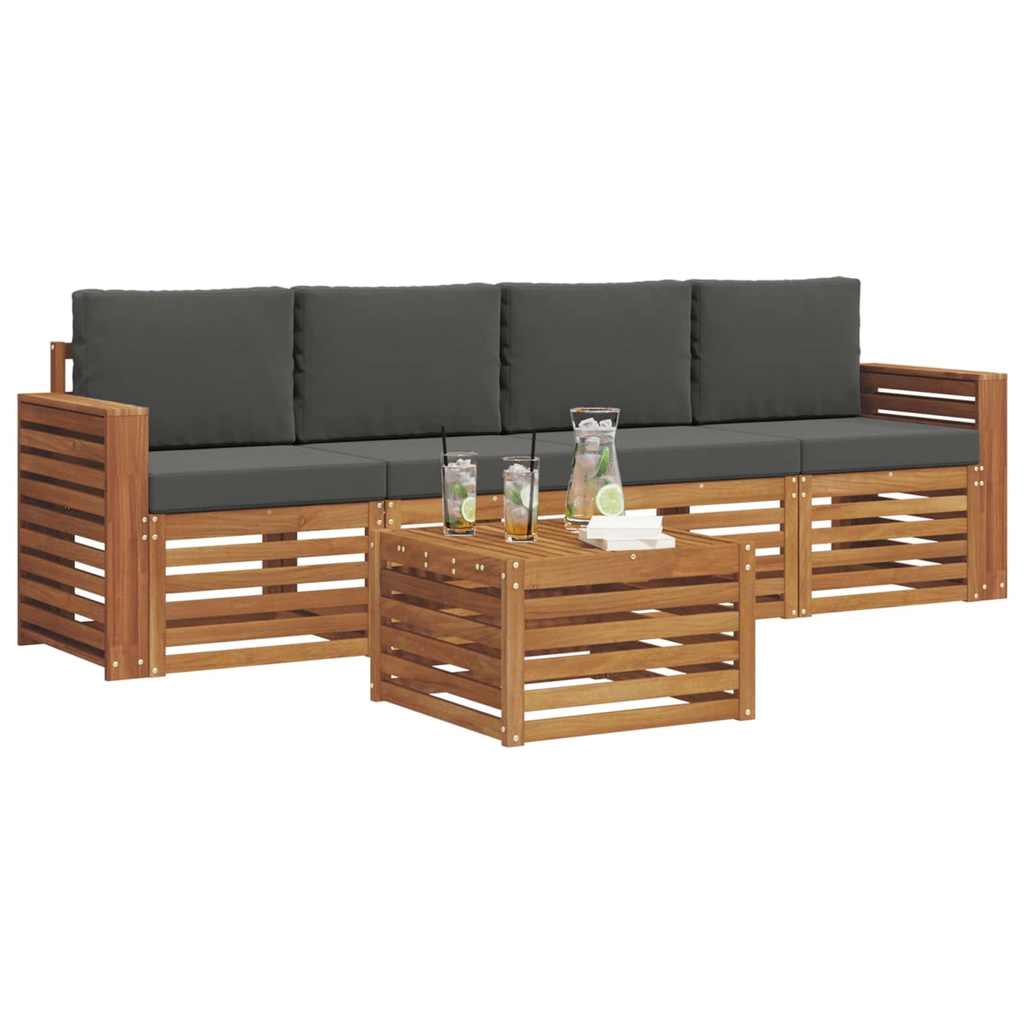Set divani Naturale e Antracite Legno di Acacia Massello