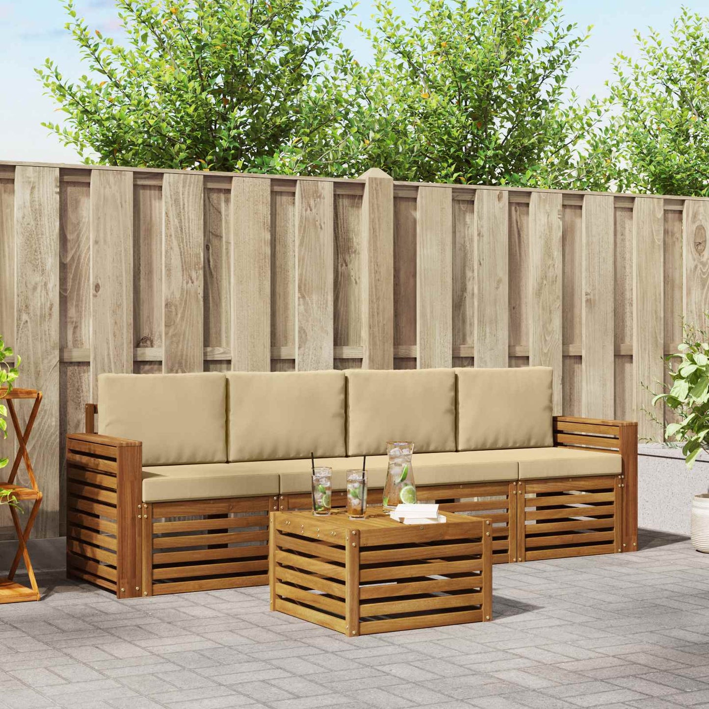 Set divani Naturale e Beige Legno di Acacia Massello